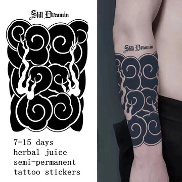 Qfdian Japanese Traditional Half Arm Herbal Juice Temporary Tattoo Stickers Sakura Leaf Lasting Art Fake Tattoo Men Women Faux Tatouage